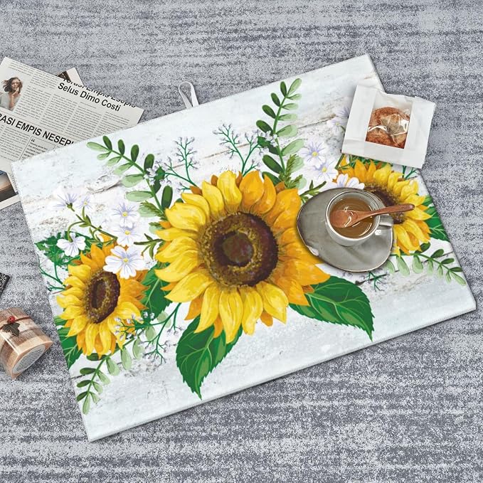 Sunflowers Dish Drying Mat XL Microfiber Kitchen Drying Mat Large Green Dish - Image 5