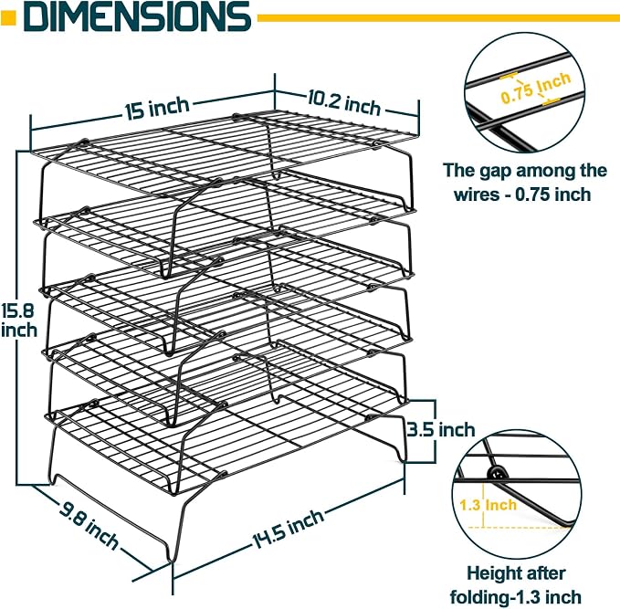 P&P CHEF Cooling Rack, 5-Tier Stainless Steel Stackable Baking Cooking Racks - Image 2