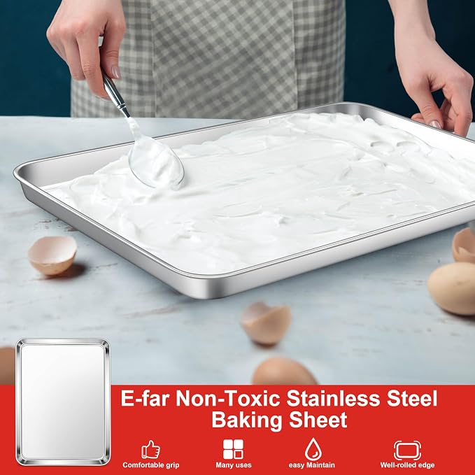 E-far Cookie Sheets Set of 3, 18”x13” Stainless Steel Baking Sheet Pans - Image 4
