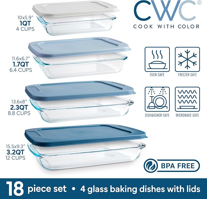 COOK WITH COLOR 8-Piece Deep Glass Baking Dish Set with Plastic Lids – - Image 3