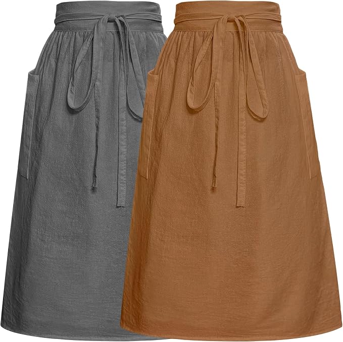 Cotton Linen Half Apron for Women Vintage Waist Apron Ruffle Plain Bright Color by Cityelf