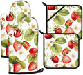 Red Strawberry Flower Oven Mitts and Pot Holders Sets Heat Resistant 4Pcs by ANTJOO