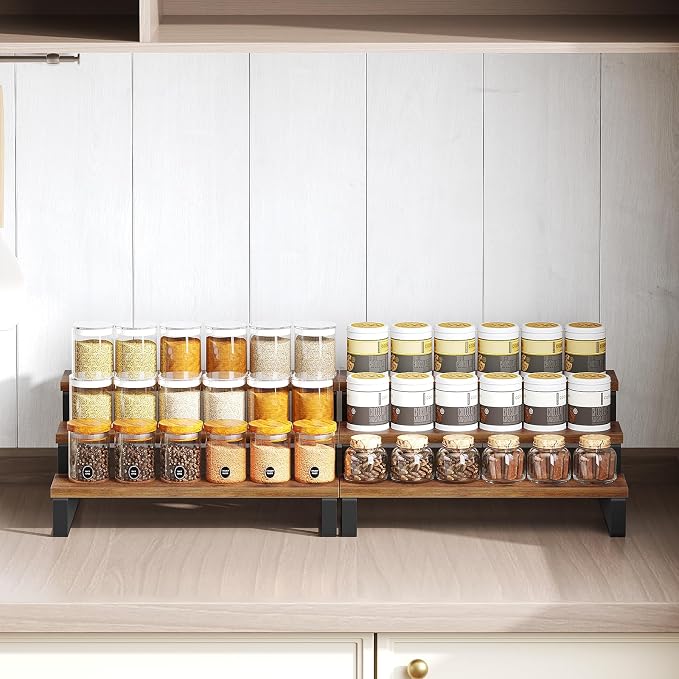 YATINEY Spice Rack, 3 Tier Wooden Display Riser Stand, Kitchen Storage Organizer - Image 6