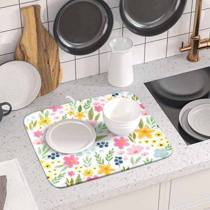 Spring Dish Drying Mat for Kitchen Counter Cute Floral Summer Holiday - Image 6