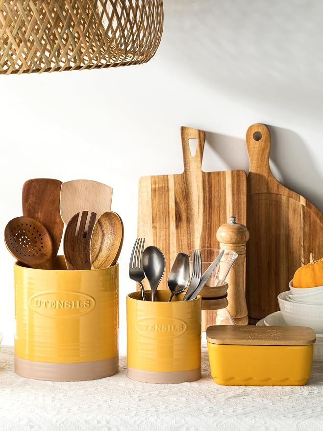 YHOSSEUN Kitchen Utensil Holder Set of 2, Ceramic Utensil Holder - Image 8