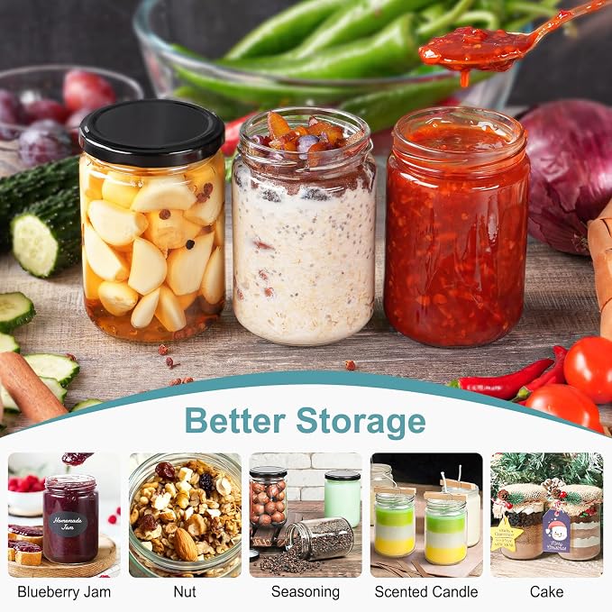 12oz Glass Jars with Lids, Mason Canning Jars - Image 5