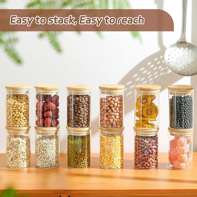 12 Packs Bamboo Qtip Holders, 10 oz Glass Round Storage Containers - Image 4