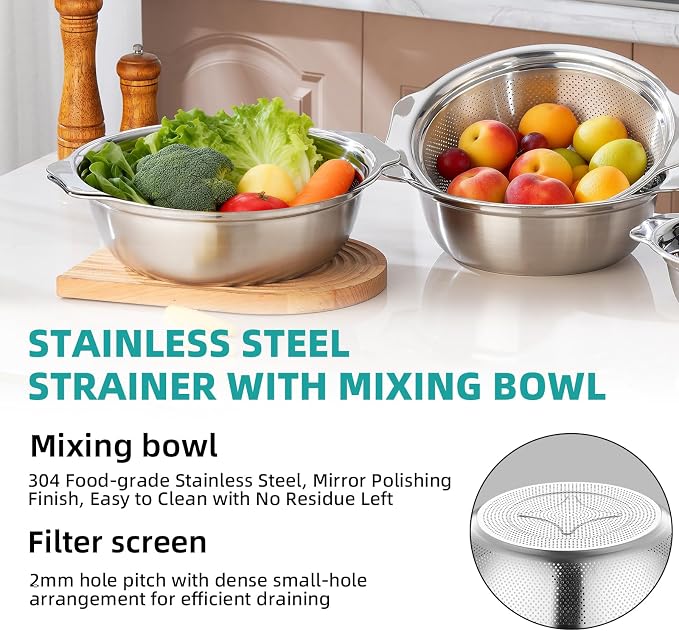 Stainless Steel Colander for Kitchen 2-Quart, Strainer Microporous - Image 3