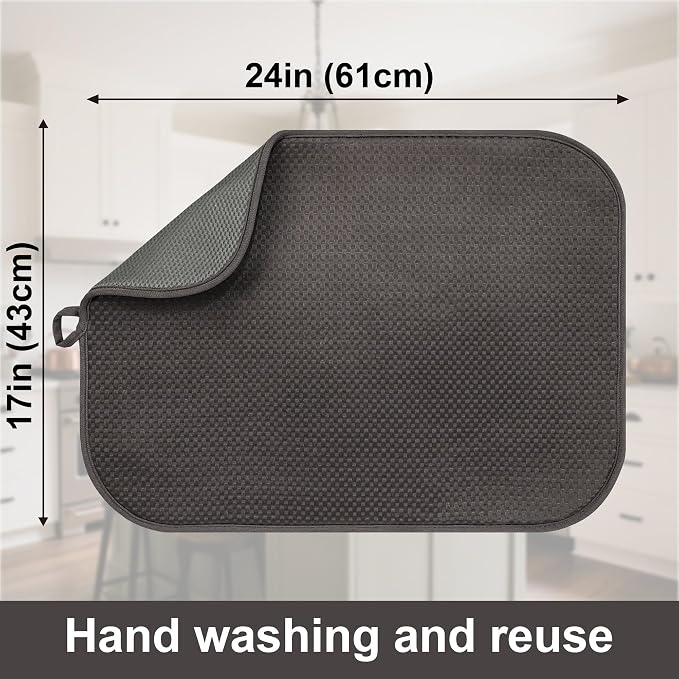 Dark Gray Dish Drying Mats 17” x 24” – Extra Large Kitchen Drying Mat - Image 3