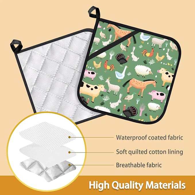 Funny Farm Animals Horse Cow Pot Holder Set of 2, Heat Resistant Potholders - Image 3