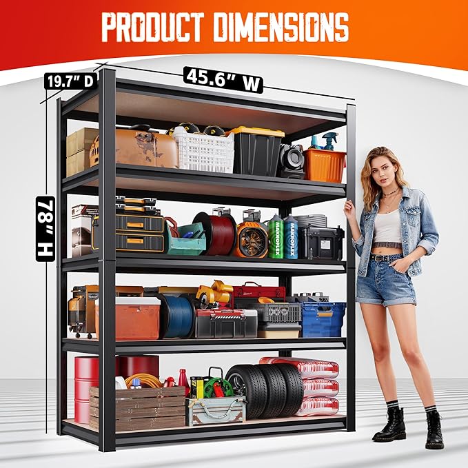 Set of 3 Garage Shelving-2050 lbs 5 Tier Storage Shelves, Adjustable Heavy Duty - Image 3