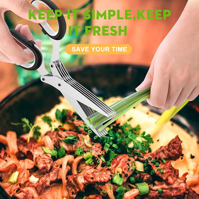Herb Scissors with 5 Blades and Cover, Kitchen Herb Cutter with Cleaning Comb - Image 7