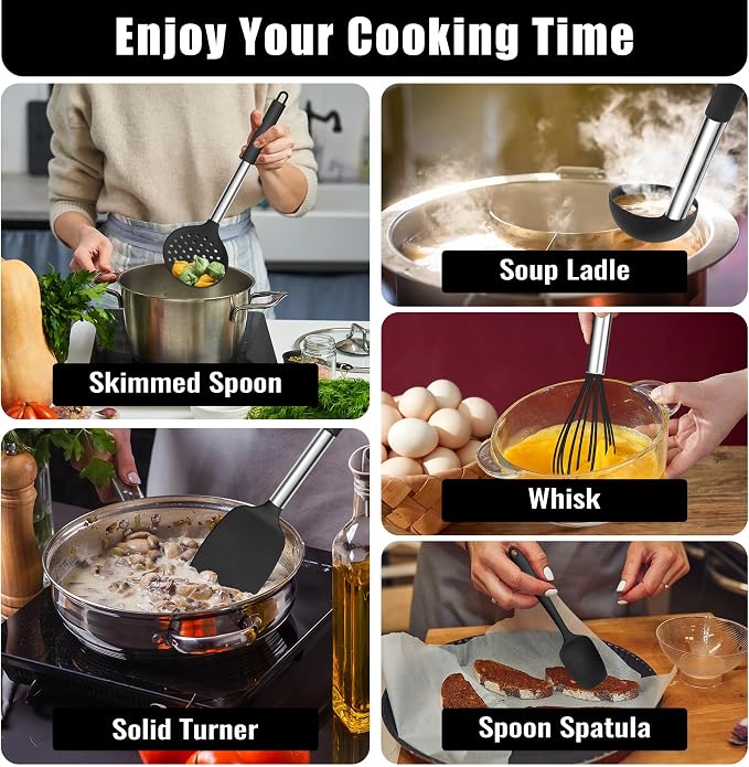 E-far 14 Pieces Silicone Cooking Utensils Set, Kitchen Utensils Set - Image 5