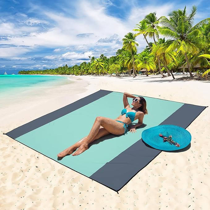 WIWIGO Beach Blanket Waterproof Sandproof Beach Mat 79" X 83"/10'x9'for 2-8 - Image 5