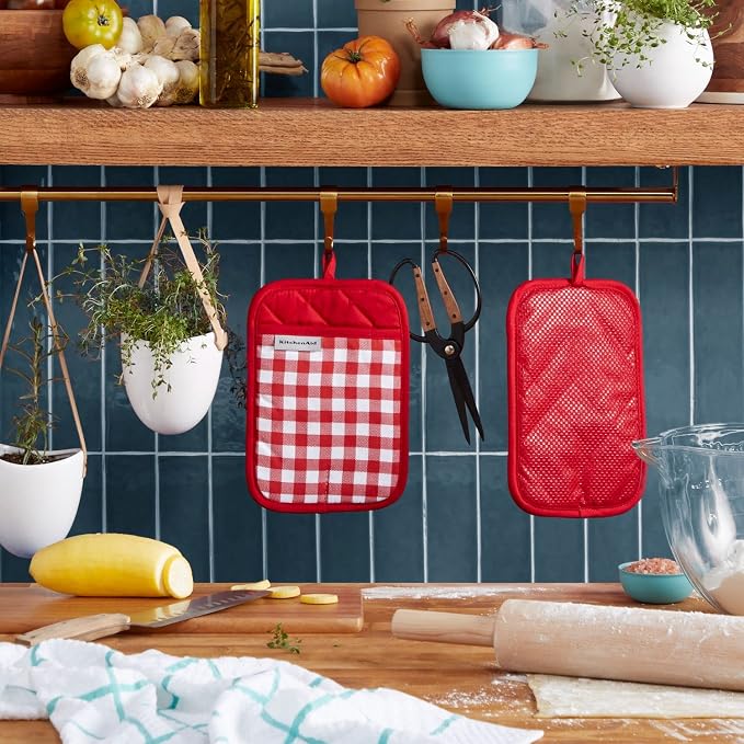 KitchenAid Gingham Pot Holder 2-Pack Set, Passion Red - Image 2