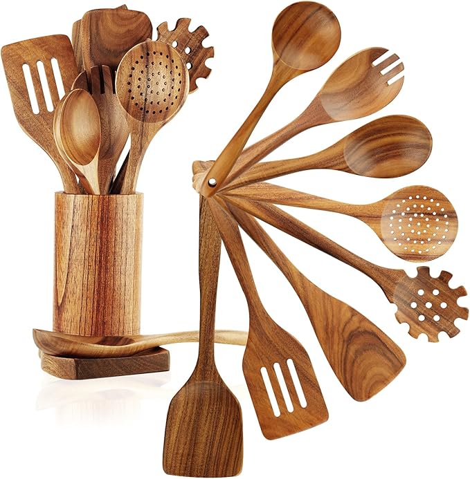 FJNATINH Wooden Spoons for Cooking, Wooden Kitchen Utensils Set for Nonstick by HOMEKITCHENTOOL