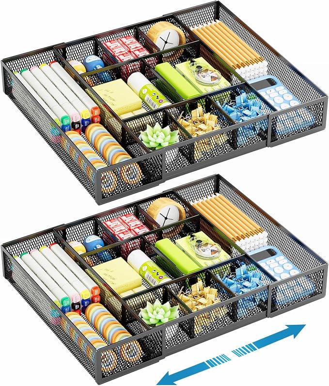 Marbrasse Expandable Desk Drawer Organizer, Mesh Drawer Organizer Tray by Marbrasse
