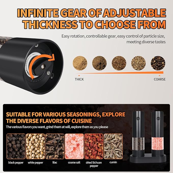 Electric Salt & Pepper Grinder Set of 2, Adjustable Coarseness - Image 5