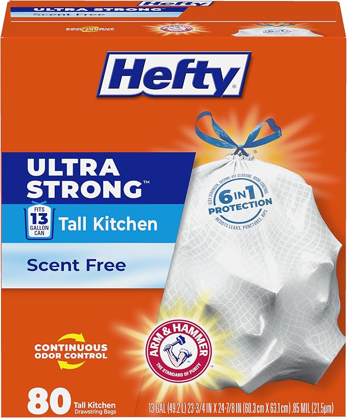 Hefty Ultra Strong 13 Gallon Trash Bags, Tall Kitchen Trash Bags 13 Gallon Size by Hefty