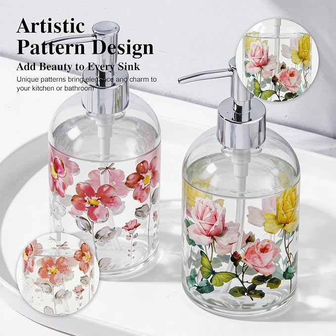17oz Glass Soap Dispenser with Plastic Pump, 2 Pack Refillable Kitchen Soap - Image 3