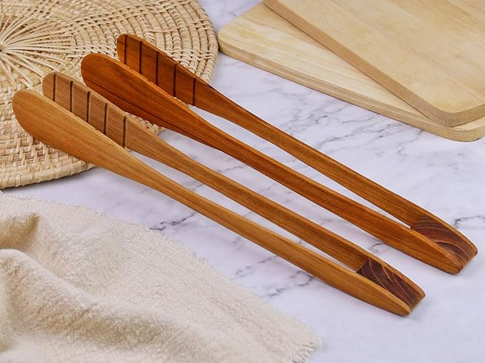 Teak Wood Toast Tongs – 12 Inches Long Wooden Toaster Tongs - Image 2