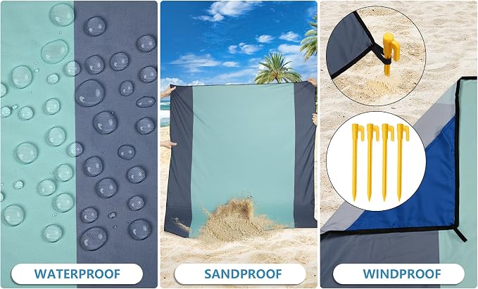 WIWIGO Beach Blanket Waterproof Sandproof Beach Mat 79" X 83"/10'x9'for 2-8 - Image 3