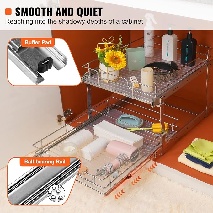 VEVOR 2 Tier 20"Wx21.2"Dx15.2"HPull Out Cabinet Organizer, Heavy Duty Slide Out - Image 3