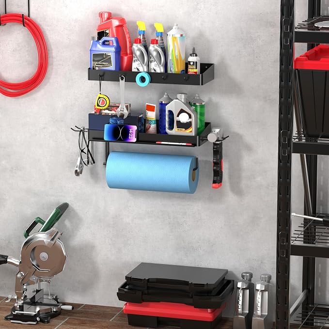ZUNTO Pack of 2 Black Paper Towel Holder and Organizer Shelf - Image 5
