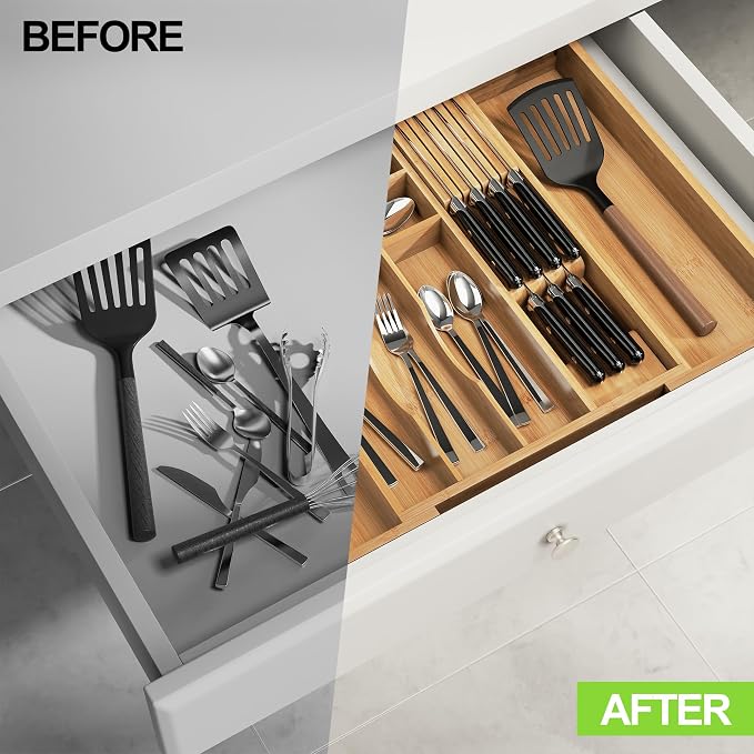 Bamboo Kitchen Drawer Organizer, Expandable Silverware Organizer - Image 7