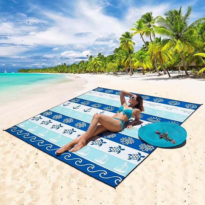 HIHOHO Beach Blanket Waterproof Sandproof Extra Large Beach Mat 79" X - Image 5