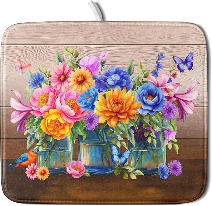 Colorful Flowers Dish Drying Mat by Kawani