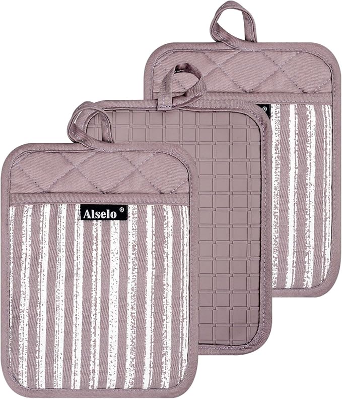 Alselo Silicone Pot Holders Set of 3 Heat Resistant & Non Slip Potholders by Alselo-Enjoyahealthylife