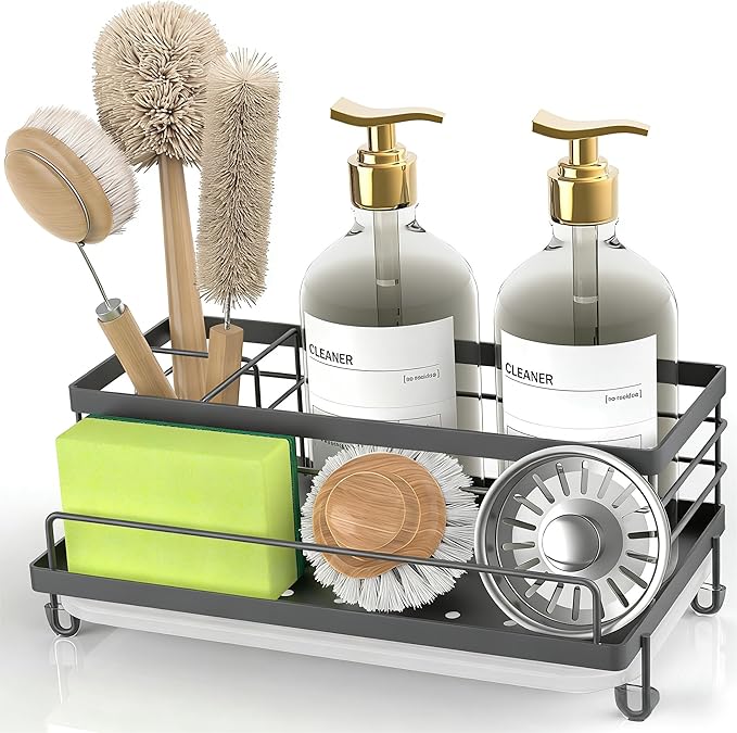 Cisily Gray Sponge Holder for Kitchen, Sink Caddy Sink Organizer Rack for by CISILYHOMELIFE