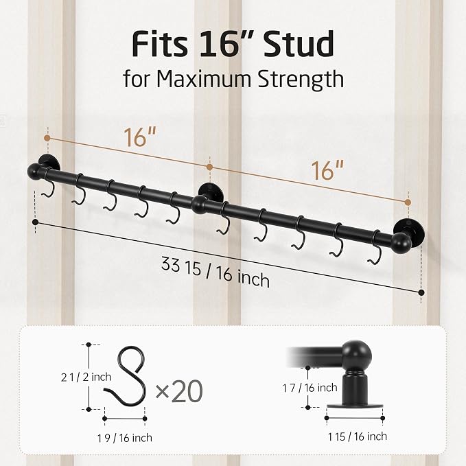 KES 130lb High-Capacity 32 Inch Pot Rack Wall Mounted - Image 9