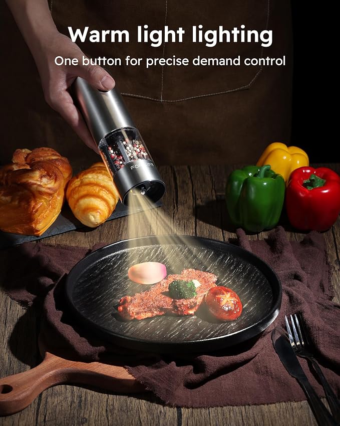 FORLIM Electric Salt and Pepper Grinder Set, USB Rechargeable, Automatic Salt - Image 6