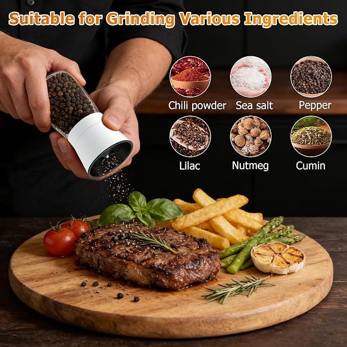 R DRURLCD White Salt and Pepper Grinder Set of 2, Manual Ceramic Spice Mills - Image 5