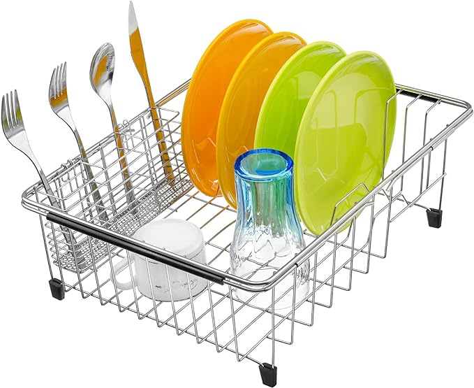 iPEGTOP Expandable Dish Drying Rack Over Sink, Rustproof Stainless Steel Basket by iPEGTOP