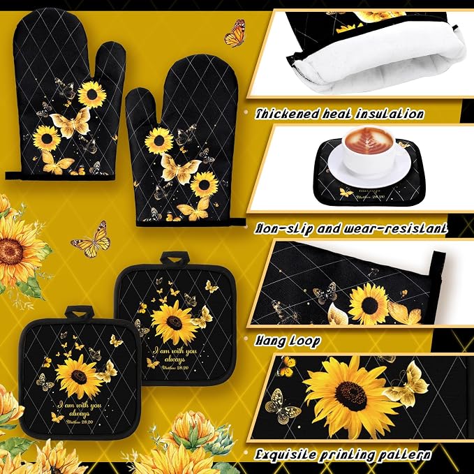 Fourluoo 10 Pcs Sunflower Butterfly Kitchen Dish Towels Rugs Oven Mitts and Pot - Image 5