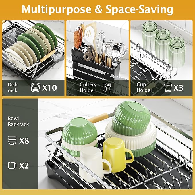 Epicano Dish Drying Rack for Kitchen Counter, Space-Saving Dish Rack, Rustproof - Image 2