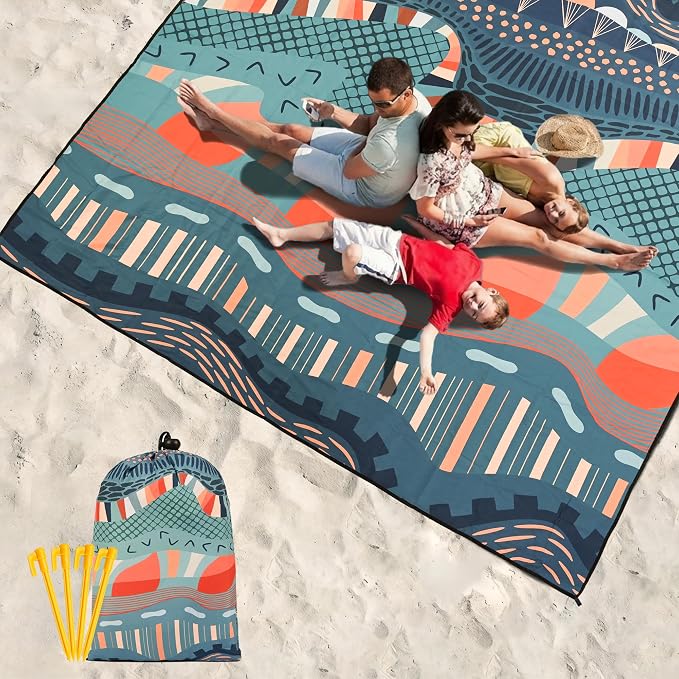 WIWIGO Beach Blanket Waterproof Sandproof Beach Mat 79" X 83"/10'x9'for 2-8 - Image 6