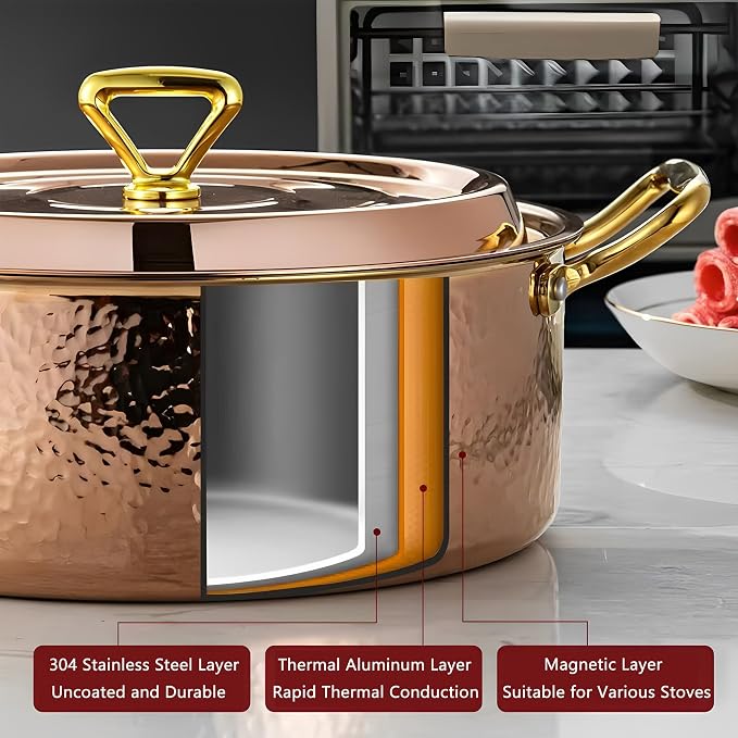 YJX 6.7QT Hammered Stock Pot - Image 5