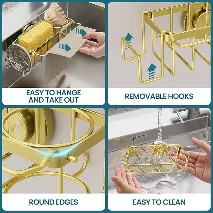 TAILI Sponge Holder with Strong Suction Cup, 4-in-1 Rustproof Sink Organizer - Image 6
