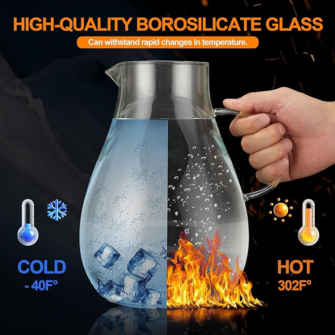 1 Gallon Glass Pitcher with Lid and Handle, Hot & Cold Water Jug, Extra-Wide - Image 4