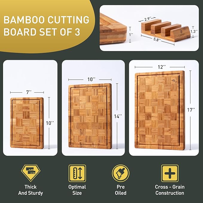 3 Pack Heavy Duty Bamboo Cutting Board Set Non Toxic Wooden Cutting Board - Image 3