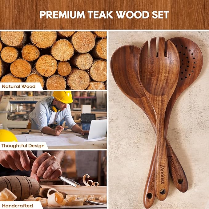 Wooden Spoons for Cooking, Comfortable Grip, Heat Resistant Kitchen Utensils - Image 2