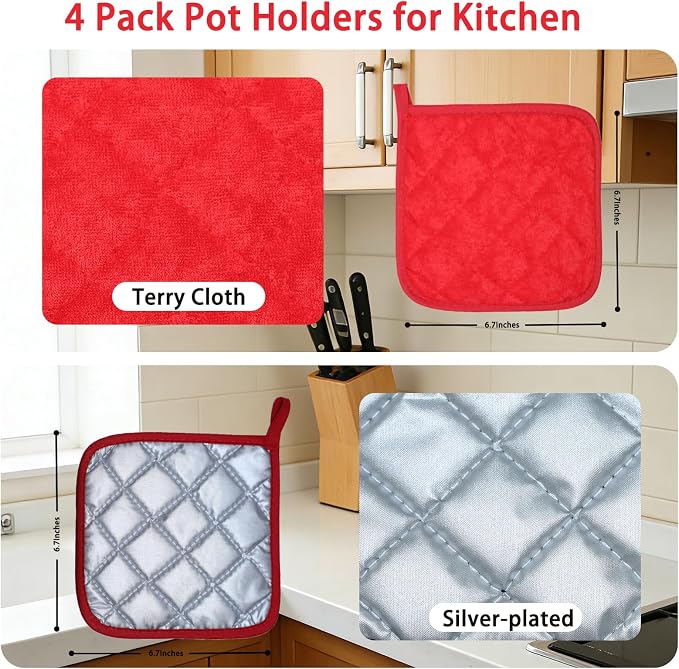 4 Pack Pot Holders for Kitchen Clearance Oven Potholders Sets for Kitchens Hot - Image 3