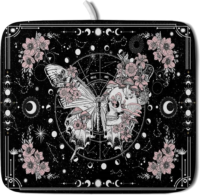 Skeleton Butterfly Dish Drying Mat Black Skull Absorbent Dish Drainer by Giwawa
