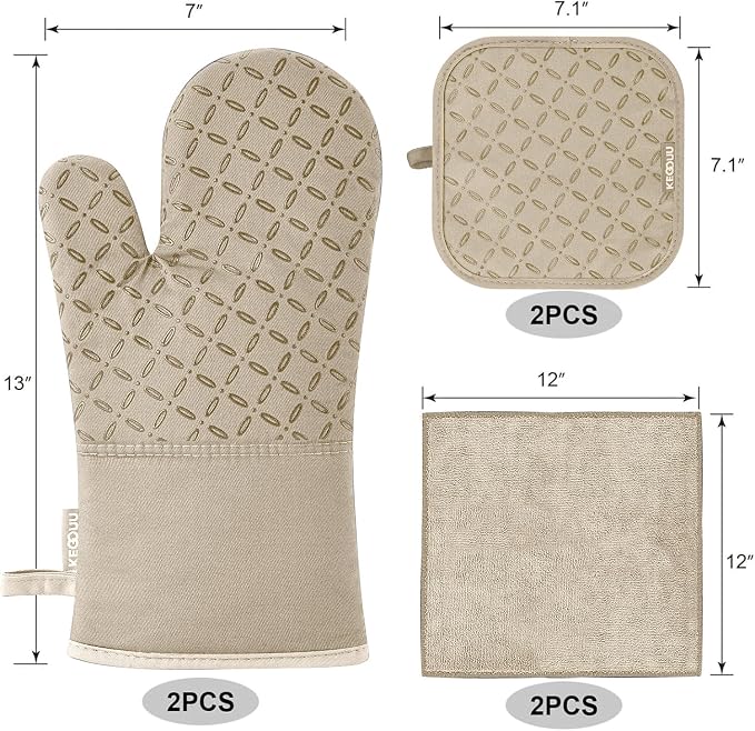 KEGOUU Oven Mitts and Pot Holders 6pcs Set, Kitchen Oven Glove High Heat - Image 2