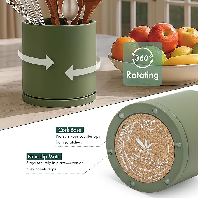 D'vine Dev 360° Rotating Utensil Holder – 5" Kitchen Utensil Crock - Image 4