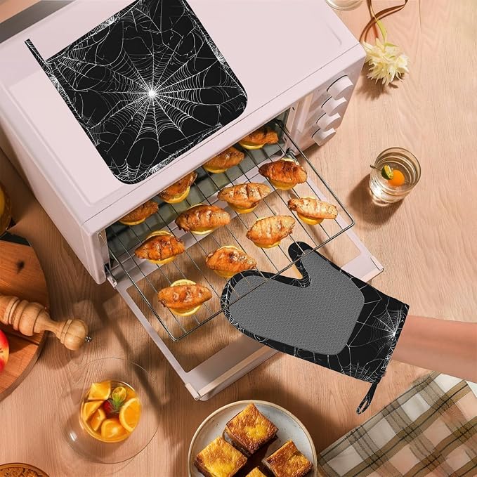 Spider Web Oven Mitts and Pot Holders Sets Silicone Kitchen Mitts Potholders - Image 5